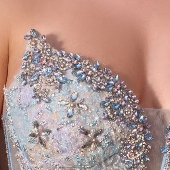 New Multi Beads Embellished Sheath Gown w/ Corset Bodice & Lace Embroidery CD713 - Picture 6 of 10